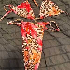 Tropical Floral Leopard Print Bikini Set NEW W/O TAGS